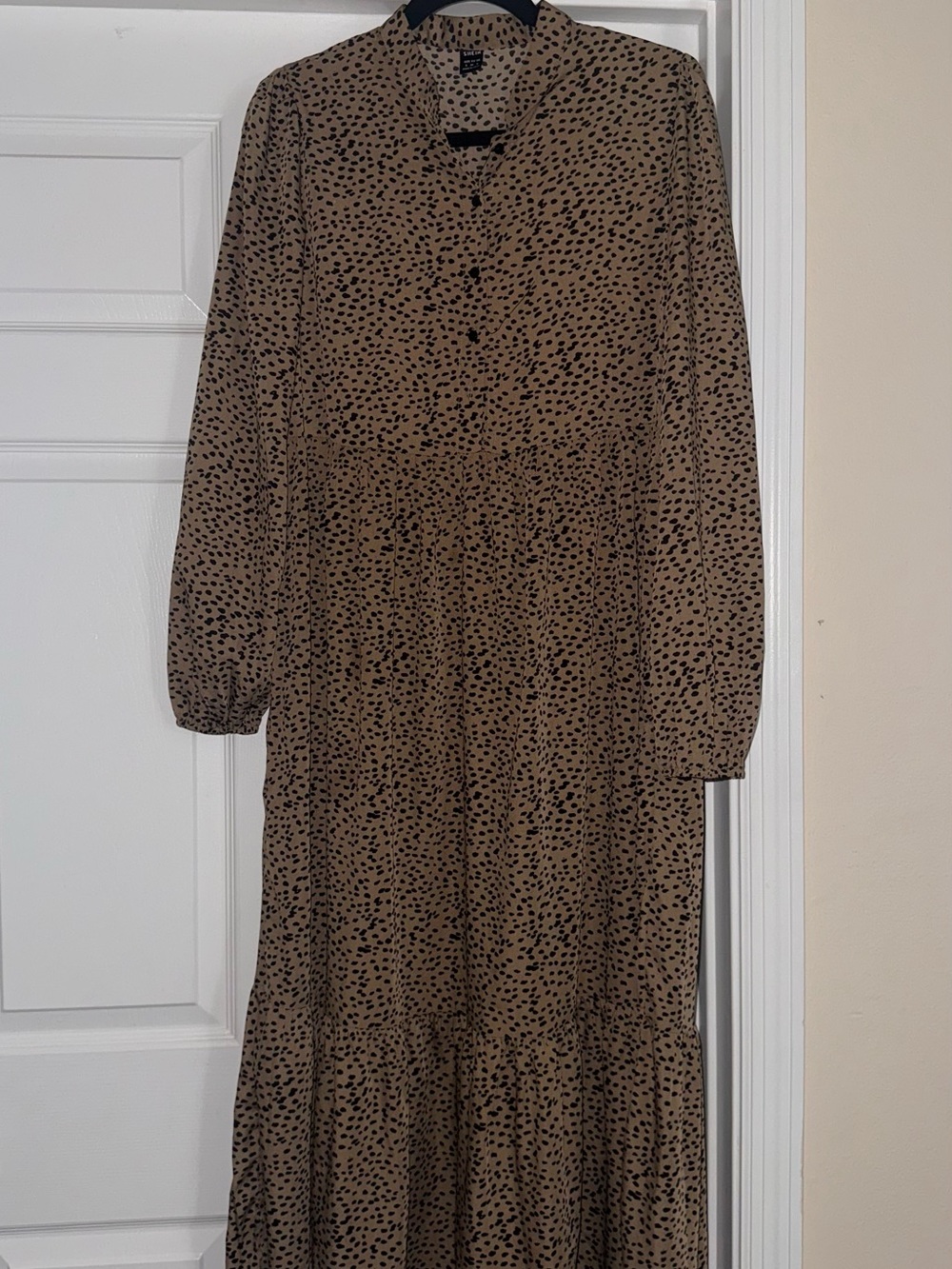 SHEIN Long Sleeve Brown Printed Maxi Dress